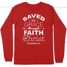 Created by our Christ Follower Life designers, not available anywhere else.
Please make sure that the Color and Size you have chosen are correct before clicking on the "Add To Cart" button.
PRODUCT DETAILS
Made from 100% cotton and featuring a classic crew neck. This Unisex Long Sleeve Tee is an instant crowd favorite! It can be styled with jeans for a casual look, or worn with a blazer for a more classy business look while remaining in comfort. 

100% combed ring-spun cotton
Heather colors are Long Sleeve T-shirt With Lettering, Long Sleeve Slogan T-shirt, Inspirational Long Sleeve Letter Print T-shirt, Inspirational Long Sleeve T-shirt With Letter Print, Inspirational Long Sleeve Slogan Tops, Inspirational Slogan Long Sleeve Tops, Inspirational Long Sleeve T-shirt With Graphic Print, Saved By Grace Through Faith, By Grace Through Faith