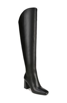 A tapered block heel and square toe lend extra edge to this boot crafted from smooth leather with REZORB and Contour+ tech for next-level comfort. 3 1/4" heel 17 1/2" shaft; 14 1/4" calf circumference Cushioned footbed Leather upper/synthetic lining and sole Imported Knee Boot, Wide Calf, Over The Knee Boots, Boot Shoes Women, Over The Knee, Vince Camuto, Knee High Boots, Smooth Leather, The Knee