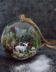 a glass ornament with an animal in it