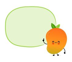 an orange holding a green speech bubble