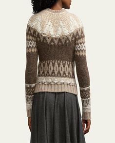 Ralph Lauren Collection knit fairisle sweater    Relaxed, slightly shorter fit; intended to hit at the hip    Crew neckline    Long sleeves    Ribknit hem    Pullover style    Cashmere/wool/nylon/polyamide    Made in Italy Taupe Sweater, Designer Ralph Lauren, Ralph Lauren Pullover, Cashmere Dress, Americana Fashion, Cashmere Blend Sweater, Womens Cashmere, Ralph Lauren Collection, Fair Isle Sweater