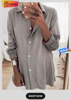 Casual Solid Long Sleeve Tunic Blouse Shirt Collar Styles, Rock Design, Outfit Combinations, Blouse Online, Women Shirts Blouse, Collar Blouse, Tunic Blouse, Skirt Design, Long Sleeve Tunic