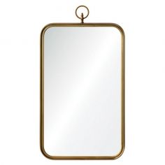 a gold framed mirror hanging on a rope with a loop around the edge and an oval frame