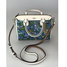 New With Tag! - Hand-Painted - Multicolor Floral Design On White Leather With Black Edging - Silver Tone Logo Plate And Zipper - Detachable, Adjustable Strap - Brown Reverse Side Detail On Zipper Pull, Hang Tag And Strap - Length Approx. 10.5" - Width Approx. 6.5" - Height Approx. 7.5" - Top Handles With Approx. 4" Drop - Strap Approx. 47-53", Drop Approx. 24" (Perfect For Crossbody Wear) Stop By My Closet For More Treasures $10 Off Your First Purchase With Code Salmon20 Purple Canvas, Leather Satchel Handbags, Large Leather Tote, Leather Satchel Bag, Coach Crossbody, Coach Shoulder Bag, Leather Handbags Tote, Coach Crossbody Bag, Tote Bag Purse