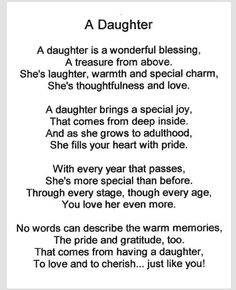 a poem written in black and white with the words daughter