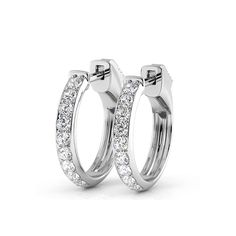 0.50 ctw. Round Brilliant Cut Huggie Hoop earrings-VIRABYANI Diamond Hoop Earrings With Halo Design, Diamond Halo Design Hoop Earrings, Anniversary Diamond Earrings Channel Set, Channel Set Diamond Earrings For Anniversary, White Gold Channel Set Earrings, Wedding Hoop Earrings With Pave Setting Round Cut, White Gold Earrings With Channel Set, Channel Set Diamond Huggie Earrings For Anniversary, Anniversary Huggie Diamond Earrings Channel Set