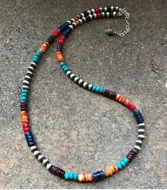 Sterling Silver Multi Stone W Navajo Pearls Bead Necklace. 22 inch Western Jewelry Necklace, Western Grunge, Navajo Pearls, Diy Necklaces, Southwest Jewelry, Navajo Jewelry, Bead Projects, Bead Necklaces, Native Jewelry