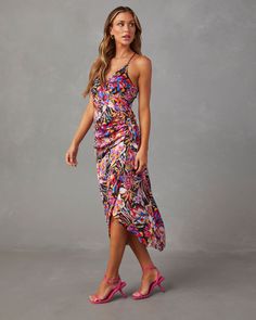 V-Neckline Wrap Front Crisscross Back Straps Midi Length Printed Satin Fabrication Side Zipper Closure Lined Self & Lining: 100% Polyester Hand Wash Cold With Like Colors, Hang Dry Western Wear Dresses, Wrap Midi Dress, Dresses By Length, Floral Midi Dress, New Arrival Dress, Sweater And Shorts, Long Sleeve Cardigan, Fall Dresses, Hat Hairstyles