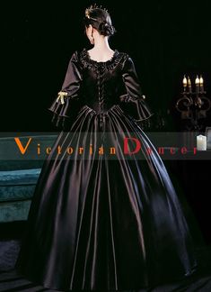 Halloween Balck Queen Vampire Gothic Masquerade Dress Theater Costume     Condition: Brand New   Color: amp;nbsp; Black   Material: This Halloween Party Dress is made of amp;nbsp; Satin, soft,smooth and comfortable to wear   Sleeve Length: Full Sleeve   Dresses Length:Floor-Length   Neckline: Square Collar   Decoration: Ruffles + Lace + Bow   Style: This dress is perfect for civil war,victorian,medieval,regency,renaissance, wedding, cosplay, themed party, photograph, stage performance, etc   Pac Long Sleeve Corset Dress For Halloween Evening, Gothic Corset Dress For Costume Party In Fall, Gothic Corset Dress For Fall Costume Party, Gothic Corset Dress For Fall Party, Vintage Medieval Dress For Halloween, Halloween Witchy Overbust Corset Dress, Witchy Halloween Overbust Corset Dress, Witchy Overbust Corset Dress For Halloween, Vintage Overbust Halloween Dresses