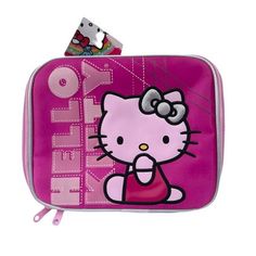 Fashionable and adorable girl's lunch bag inspired by Hello Kitty. Size approx 9"W x 7"H x 3"D. Made of satin shiny pink cordura Size: One Size.  Color: Black.  Gender: female.  Age Group: adult. Cute Rectangular Pink Lunch Bag, Cute Pink Lunch Box For Back To School, Pink Rectangular School Lunch Bag, Rectangular Pink Lunch Bag For School, Rectangular Pink School Lunch Bag, Cute Pink Lunch Bag For Back To School, Playful Pink Lunch Bag For Back To School, Pink Lunch Bag With Zipper For School, Pink Lunch Bag For End Of School Year