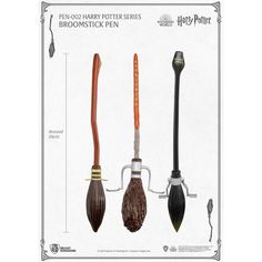 three harry potter brooms are shown in this poster