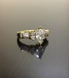 18K Yellow Gold Art Deco Marquise Diamond Engagement Ring - Art Deco 18K Gold Diamond Wedding Ring - Chunky Marquise Ring, Art Deco Wedding Ring Vintage, Gold Vintage Wedding Rings, Heavy Engagement Rings, Vintage Wedding Ring Sets, Vintage Marquise Engagement Ring, Diamond Marquise Ring, Art Deco Engagement Ring Vintage, Vintage Art Deco Engagement Ring