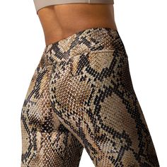 Snakeskin leggings, high waisted reptile leggings, snake print leggings for women. Super soft, stretchy, and comfortable yoga leggings. Look great wearing the most versatile activewear essentials by far. Pair these leggings with an oversized hoodie, t-shirt or blazer-the possibilities are endless. Additional Details * 82% polyester, 18% spandex * Four-way stretch, which means fabric stretches and recovers on the cross and lengthwise grains. * Made with a smooth, comfortable microfiber yarn * Rai Snake Outfits, Snake Print Outfit, Snake Leggings, Snake Skin Boots, Boho Leggings, Snake Print Leggings, Snakeskin Leggings, Womens Leggings, Print Leggings