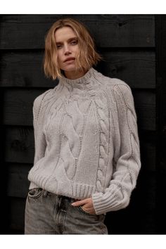 Repeat Chunky Cable Knit Cashmere Turtleneck Sweater 103513-1661 | Snow Sweater Scarf, Chunky Cable Knit, Scarf Top, Scarf Dress, Scarf Poncho, Cashmere Turtleneck, Cardigan Sweaters For Women, Cable Knit Sweater, Sweater Blouse