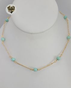 Description: -Figaro Link Turquoise Beads Chain. -Material: 18k Gold Filled (BGF). -Chain Width: 2mm. -Beads Measure: 6mm. -Available in Size: 18". Gold Turquoise Necklace With Polished Beads, Elegant Hand-strung Turquoise Necklace With Round Beads, Adjustable Turquoise Hand-strung Beaded Necklace, Traditional Turquoise Genuine Beads, 2mm Beads, Turquoise Gold-plated Necklace With Adjustable Chain, Beads Chain, Turquoise Bead Necklaces, Beads Necklace