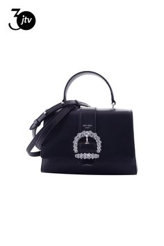 This Cheri bag from��Jimmy Choo��is crafted from��dark blue calfskin leather and features a decorative crystal buckle. The double-snap flap opens to an interior divided by a slip pocket, and includes one zip pocket. This versatile handbag can be carried with the top handle or as a crossbody with the detachable shoulder strap. Look effortlessly polished with this elegant piece from Jimmy Choo.    Model: OSQM | 028  Dark Blue Leather  Silver-tone hardware  Crystal buckle  Double snap closure    In Luxury Crossbody Shoulder Bag With Buckle Closure, Luxury Office Bags With Buckle Closure, Elegant Leather Flap Bag With Turn-lock Closure, Evening Leather Shoulder Bag With Buckle Closure, Luxury Leather Bags With Buckle Closure, Luxury Top Handle Satchel With Buckle Closure, Luxury Leather Satchel With Buckle Closure, Designer Shoulder Bag With Buckle Closure, Luxury Top Handle Bag With Buckle Closure