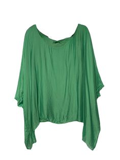 Made in Italy, silk caftan top, One size, four colors available, very soft, elegant and stylish. Can be worn with jeans or with a nice skirt for a wedding. short sleeve, with integrated cami. Green Silk V-neck Top, Chic Silk Kaftan For Beach Cover-up, Green Batwing Sleeve Blouse, Green Viscose Top For Vacation, Green Viscose Tops For Vacation, Spring Green Blouse With Batwing Sleeves, Spring Green Batwing Sleeve Blouse, Green Batwing Sleeve Blouse For Spring, Elegant Oversized Poncho For Spring