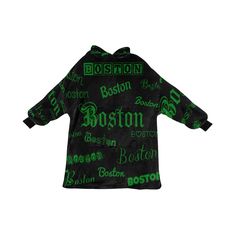 boston green and black hoodie with the word boston printed on it's back