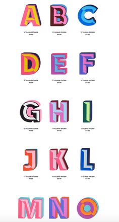 the alphabet is made up of different colors and shapes, including letters that appear to be in