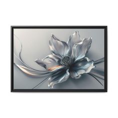 an abstract flower is featured in this modern art piece, which features silver and white petals