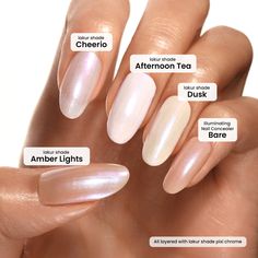 Chrome Glaze: A lakur finish that instantly transforms polish from crème-to-chrome Cotton Candy Chrome Nails, Cream Chrome Nails, Champagne Chrome Nails, Neutral Chrome Nails, Neutral Fall Nail Colors, Irridescent Nails, Timeless Nail Color, Chrome Nail Colors, New Effect