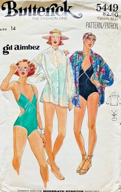 70s SIZE 14 BUTTERICK 5449 GIL AIMBEZ SWIMSUIT & COVER-UP *UNCUT/FF | eBay 60s Swimwear, 70s Bathing Suit, 70s Swimwear, 1960s Swimwear, 70s Swimsuit, 50s Swimsuit, Swimwear Inspiration, Swimsuit Pattern Sewing, 70s Patterns