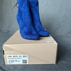 Jeysna Ankle Booties From Justfab. Brand New, Never Worn, Blue Microsuede Heeled Booties. Blue Suede Boots With Pointed Toe, Blue Suede Casual Heels, Best Cowboy Boots, Blue Heeled, Black Velvet Boots, Light Pink Shoes, Just Fab Boots, Jeweled Flats, Velvet Boots