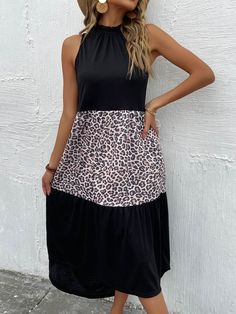 Women Slim Splice Leopard Halter Neck Dress
Size Chat： Vestidos Halter, Printed Casual Dresses, Sleeveless Outfit, Dress Slim, Hi Low Dresses, Panel Dress, Weave Style, Wholesale Dress, Leopard Print Dress