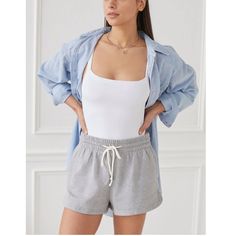 Relaxed Fit With Mid Rise And Drawstring Waist. In New Condition. Cotton Athleisure Shorts For Day Out, Sporty Tops For Day Out, Relaxed Fit Athleisure Shorts For Day Out, Basic Spring Shorts, Basic Loungewear Shorts For Spring, Athleisure Shorts For Day Out, Gray Pajama Shorts For Summer, Basic Shorts For Summer Loungewear, Basic Summer Shorts For Loungewear