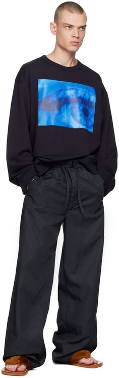 Loose-fit polyester taffeta track pants. · Drawstring at elasticized waistband · Four-pocket styling · Zip-fly Supplier color: Navy Knit Crewneck, Dries Van Noten, Oversized Sweatshirt, Drawstring Pants, Track Pants, French Terry, Rib Knit, Loose Fitting, Track