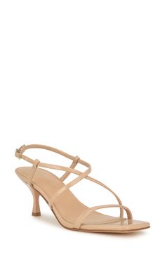 With slender straps and a sculpted kitten heel, this versatile dress sandal deserves a place in any closet. 2" heel Adjustable ankle straps with buckle closure Synthetic upper, lining and sole Imported Summer Strappy Kitten Heels With Wrapped Heel, Spring Strappy Kitten Heels With Heel Loop, Beige Kitten Heels For Summer Evenings, Beige Kitten Heels For Evening In Summer, Strappy Kitten Heels With Heel Strap For Formal Events, Summer Evening Beige Kitten Heels, Formal Strappy Kitten Heels With Wrapped Heel, Summer Strappy Kitten Heels With Heel Strap, Chic Strappy Kitten Heels With Sculpted Heel