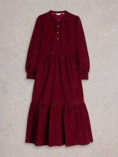 The Finn dress is made from 100% organic cotton corduroy. With subtle embroidered details all over. It has a tiered skirt, a button up front and long sleeves with fitted cuffs. Wear it as a standalone style (perfect for winter parties). Or layer it up with a knitted vest or gilet. Frilled Collar, Cord Dress, Small Embroidery, Winter Parties, Organic Cotton Dress, Knitted Vest, White Stuff, Newborn Dresses, Tier Skirt