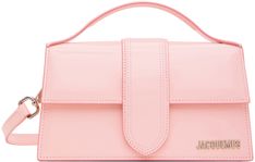 Patent leather top handle bag in pink. · Fixed carry handle · Detachable and adjustable shoulder strap · Logo hardware at face · Patch pocket at back face · Foldover flap · Patch pocket at interior · Twill lining · Logo-engraved silver-tone hardware · H5 x W9.25 x D2.75 in Part of the Le Chouchou collection. Supplier color: Pale pink Modern Pink Flap Shoulder Bag, Pink Top Handle Shoulder Bag With Detachable Strap, Modern Pink Satchel Flap Bag, Pink Flap Bag For Formal Occasions, Pink Leather Satchel With Adjustable Handle, Pink Formal Flap Bag, Pink Flap Bag With Double Handle And Removable Pouch, Pink Satchel Flap Bag With Detachable Strap, Pink Flap Bag With Detachable Strap For Shopping