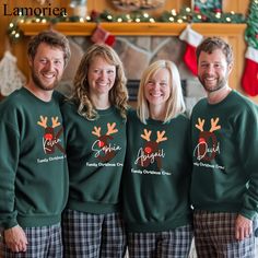 Celebrate the holidays in style with our Custom Family Christmas Sweatshirts! These cozy and festive sweatshirts are perfect for bringing the whole family together in matching holiday outfits. Made from soft, high-quality fabric, they keep you warm and comfortable during all your holiday festivities. Personalize each sweatshirt with your family name, a special message, or unique designs to make your Christmas memories even more special. Available in a variety of sizes for adults and kids, our cu Festive Christmas Crew Neck Sweatshirt, Family Matching Long Sleeve Christmas T-shirt, Christmas Sweatshirt Gift, Christmas Gift Sweatshirt With Relaxed Fit, Family Matching Holiday Crew Neck Tops, Green Family Matching Tops For Gift, Family Matching Winter Tops For Gifts, Relaxed Fit Long Sleeve Holiday T-shirt, Relaxed Fit Long Sleeve T-shirt For Holiday