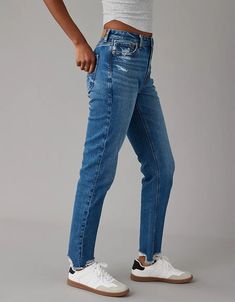 AE Strigid Mom Jean Trendy High-rise Tapered Bottoms, Trendy Mom Fit Tapered Leg Bottoms, Trendy Cropped Leg Mom Fit Bottoms, Trendy Mom Fit Cropped Leg Bottoms, Trendy Mom Fit Cropped Bottoms, Fall High Rise Mom Fit Bottoms, High Waisted Mom Jeans, Mom Jean, High Waist Jeans