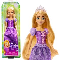 the doll is wearing a purple dress and tiara