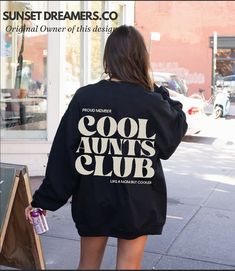 "Celebrate the unique bond of aunt-hood with our \"Cool Aunts Club Sweatshirt,\" perfect for any future aunt, new aunt, or sister-in-law. This cozy and stylish sweatshirt is an ideal gift for those recently promoted to aunt or as a thoughtful present for any member of the Cool Aunt Club. It's more than just an aunt sweater; it's a symbol of love and a fun way to show off your cool aunt status, making it a perfect choice for any aunt-related celebration or as a surprise gift.    Q U I C K * F A C T S * ✺ 50% Cotton 50% Polyester ✺Medium-heavy fabric (8.0 oz/yd² (271.25 g/m ✺ Wash and dry normally (on cool for best results)    S I Z I N G * ✺ Sizing is unisex runs true to size. ✺ We recommend selecting an item from your closet that fits well and comparing the item's measurements to the numbe Auntie And Me Outfits, Cool Aunt Sweatshirt, Cool Aunt Club, Aunt Sweater, Auntie Sweatshirt, Trendy Crewneck Sweatshirt, Promoted To Aunt, Street Style Outfits Casual, Aunt Sweatshirt