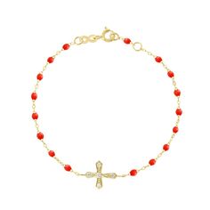 Classic Cross Vintage Diamond Coral bracelet, Yellow Gold, 6.7" 18k Gold Necklace, Coral Bracelet, Vintage Diamond, Rocker, Gold Diamond, 18k Gold, Chain Necklace, Gold Necklace, Beaded Necklace