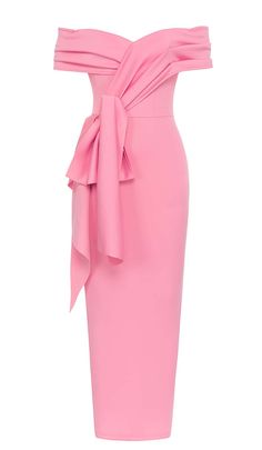 OFF SHOULDER SIDE SPLIT MIDI DRESS IN PINK Skirt And Thigh Highs, Classic Midi Dress, Off Shoulder Design, New Look Dresses, Satin Corset Dress, Straight Across Neckline, Couple Games, Garden Parties, Fun Couple