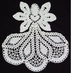 a crocheted doily is shown on a black tablecloth with white lace