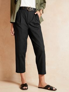 High-Rise Pleated Cotton Double-Weave Crop Pant | Banana Republic Factory Bar Fronts, Double Weave, Banana Republic Factory, Petite Size, Cropped Pants, Banana Republic, Capri Pants, High Rise, Trousers