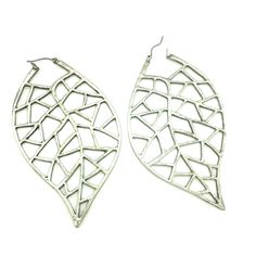 Unique oversized leaf dangle earrings with a filigree design. Elegant on, perfect for an updo or with short hair. Silver plated. Earrings measure 85 x 48 mm US SHIPPING: US orders over $35 or for 3 or more items ship free via first class mail. Orders over $150 receive a free priority mail upgrade. Expedited shipping is available. SHIPPING OUTSIDE THE US: We combine shipping on multiple item orders. Expedited shipping is available. Enter code FREESHIPINT for free shipping on orders over $200 GIFT Pierced Leaf-shaped Metal Earrings, Metal Leaf-shaped Pierced Earrings, Metal Leaf Shaped Earrings, Short Hair Silver, Hair Silver, Resize Ring, Types Of Gold, Types Of Gifts, Unique Packaging