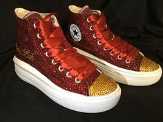 These beautiful sneakers are handmade to order with hand placed glass rhinestone crystal of the highest quality.   Order for a wedding party or bride, favorite sport team, high school colors or special events.  These shoes are fully customizable with your choice of color crystals or text for women, men and children.  .  Each pair comes with a small repair kit and a pair of satin laces. PLEASE FOLLOW THESE STEPS TO ENSURE THAT YOUR SHOES ARE EXACTLY HOW YOU ORDER.  I provide the classic All-Star unisex Converse sneaker.  Note these sneakers run big and I highly recommend you try on the shoe in your local area if you are not sure of the fit.   All orders are custom and non-returnable/refundable.   Please note this is a custom items and will take 4-6 weeks for delivery. Sneakers For Wedding, High School Events, Wedding Tennis Shoes, Bedazzled Converse, Sparkly Converse, Bride Converse, Rhinestone Converse, Bride Sneakers, Bling Wedding Shoes