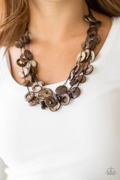 Shiny brown cording knots around mismatched brown wooden beads, creating vivacious layers. Features a button loop closure. Sold as one individual necklace. Includes one pair of matching earrings. Join Paparazzi, Walla Walla, Brown Necklace, Wood Bead Necklace, Jewelry Website, Wood Necklace, Paparazzi Accessories, Disc Necklace, Paparazzi Jewelry