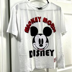 Brand New Everything Is Still Intact Bought This At Zara White Mickey Mouse T-shirt For Streetwear, Trendy White Mickey Mouse Tops, Trendy White Tops With Mickey Mouse Design, Disney Letter Print Tops For Streetwear, Disney White Top With Letter Print, Trendy Mickey Mouse Top For Disney Fans, Disney Mickey Mouse Top For Streetwear, Trendy Mickey Mouse Tops For Disney Events, White Mickey Mouse Top For Streetwear