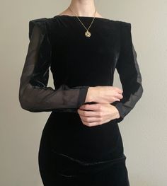 Rare Jean Paul Gaultier Black velvet mini dress, silk mech inserts. Size XS. Has stretch to it. Very good vintage condition. *all items are vintage and natural signs of wear should be expected. Fitted Knee-length Velvet Dress For Winter, Chic Formal Velvet Mini Dress, Chic Fitted Velvet Formal Dress, Chic Velvet Mini Dress For Formal Occasions, Chic Fitted Velvet Dress For Formal Occasions, Velvet Mini Dress For Evening, Fitted Velvet Dress For Night Out, Fitted Long Sleeve Velvet Dress For Formal Occasions, Formal Knee-length Fitted Velvet Dress