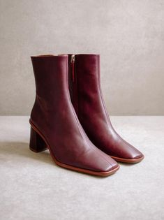 Alohas West Cape Vintage Burgundy Wine | Auralie Modern Heeled Boots With Sculpted Heel For Fall, Modern Heeled Boots With Sculpted Block Heel, Modern Heeled Boots With Contrasting Heel Counter, Modern Heeled Boots With Stacked Heel, Modern Heeled Boots With Sculpted Heel, Modern Heeled Boots With Sculpted Heel For Work, Modern Heeled Boots With Sculpted Heel For Office, Modern Heeled Boots For Workwear, Red Leather Boots