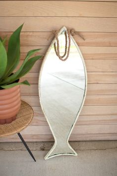 vertical fish mirror with rope hanger - Design Club Home Kids Room Mirror Boys, Nautical Rope Mirror Frame, Large Nautical Mirror, Fishing Bathroom Mirror, Mirror Surf Board, Rope Mirrors In Bathroom, Nautical Bathroom Vanity Mirrors, Rope Arch Mirror, Seaside Bathroom Mirror