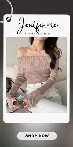 Chic and Unique Design Exposes Clavicle with Knitted Short and Long Sleeve Base Sweater for Layering Types Of Collars, Shoulder Sleeve, Unique Design, Types Of Sleeves, Layering, Unique Designs, Slim Fit, Sleeve Length, Collar