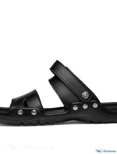 OrcaJump - Mens Black Spring and Summer Sandals with Lightweight Soles, Plus Size, Casual Daily Wear, Breathable Cowhide, Handmade Durable Open Toe Slides For Beach, Durable Black Slip-on Sandals, Casual Durable Black Sandals, Durable Sandals For Beach With Round Toe, Durable Round Toe Beach Sandals, Durable Round Toe Sandals For Beach, Durable Black Open Toe Sandals, Durable Closed Toe Sandals For Beach, Durable Black Open Toe Sport Sandals